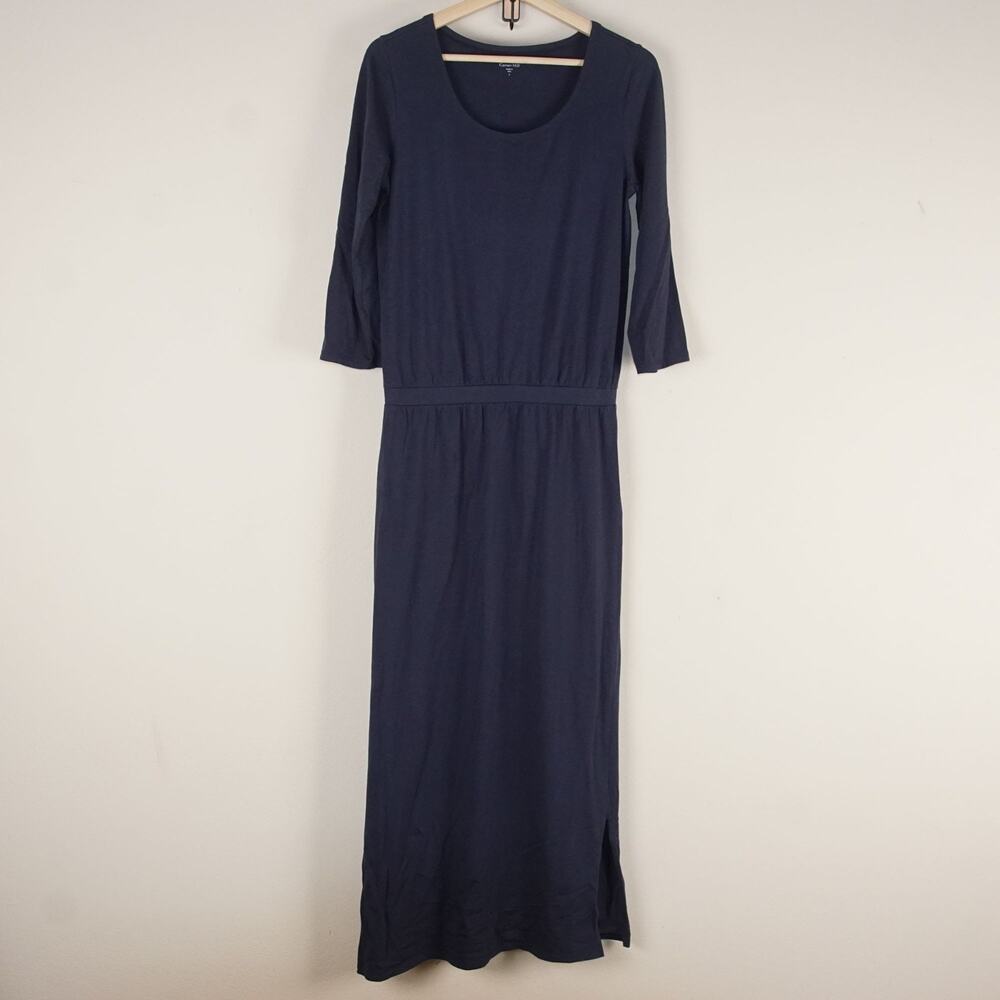 Garnet HIll Navy Blue Pima Cotton 3/4 sleeve Easy Knit Midi Dress Womens Sz S